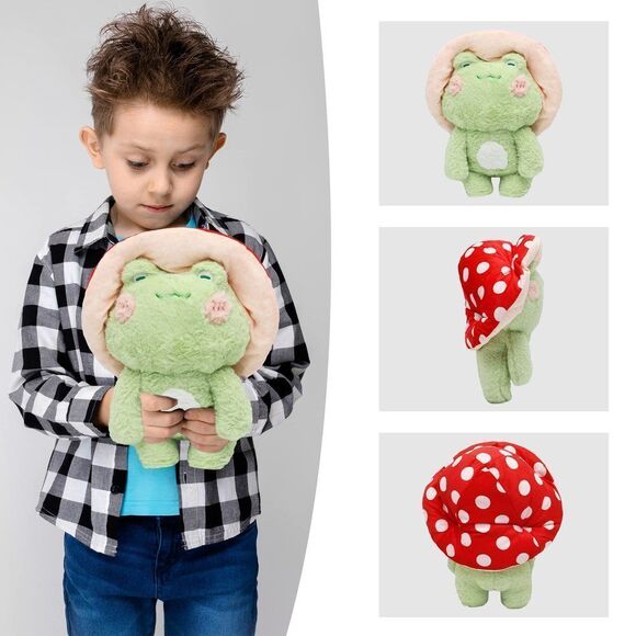 Hnokle 17" Frog Plush Toys Big Mushroom Hat Stuffed Animals Kawaii Mushroom Plu - Picture 4 of 7